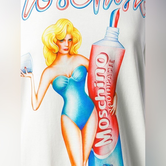 AW19 Moschino Jeremy Scott Toothpaste Cotton White Oversized T-shirt Tee - Picture 4 of 6